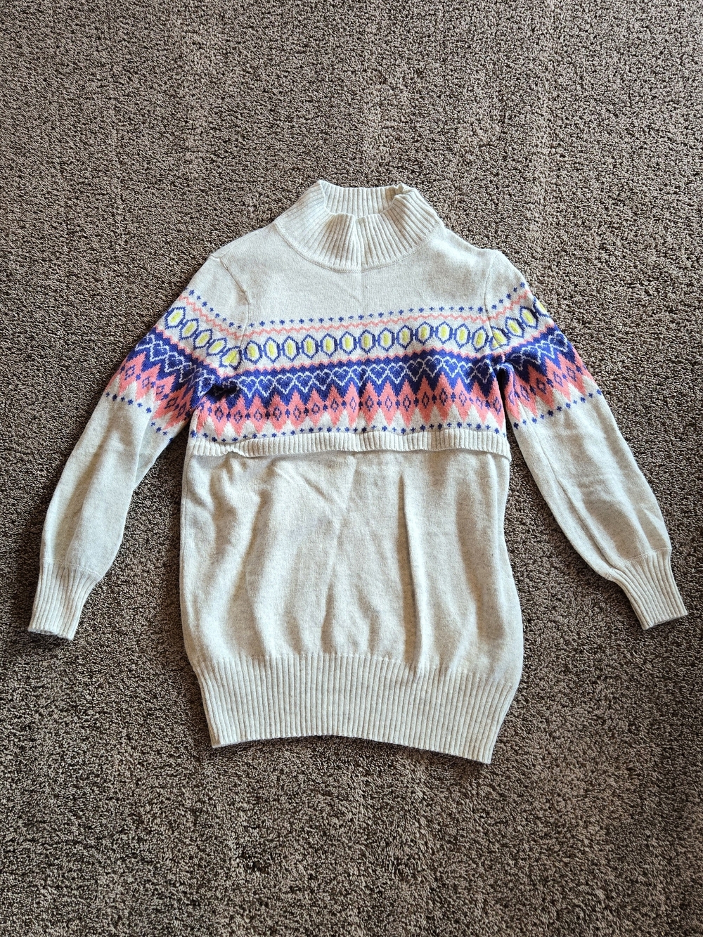 Seraphine Cream Mock Neck Fair Isle Sweater with Pink & Blue Accents